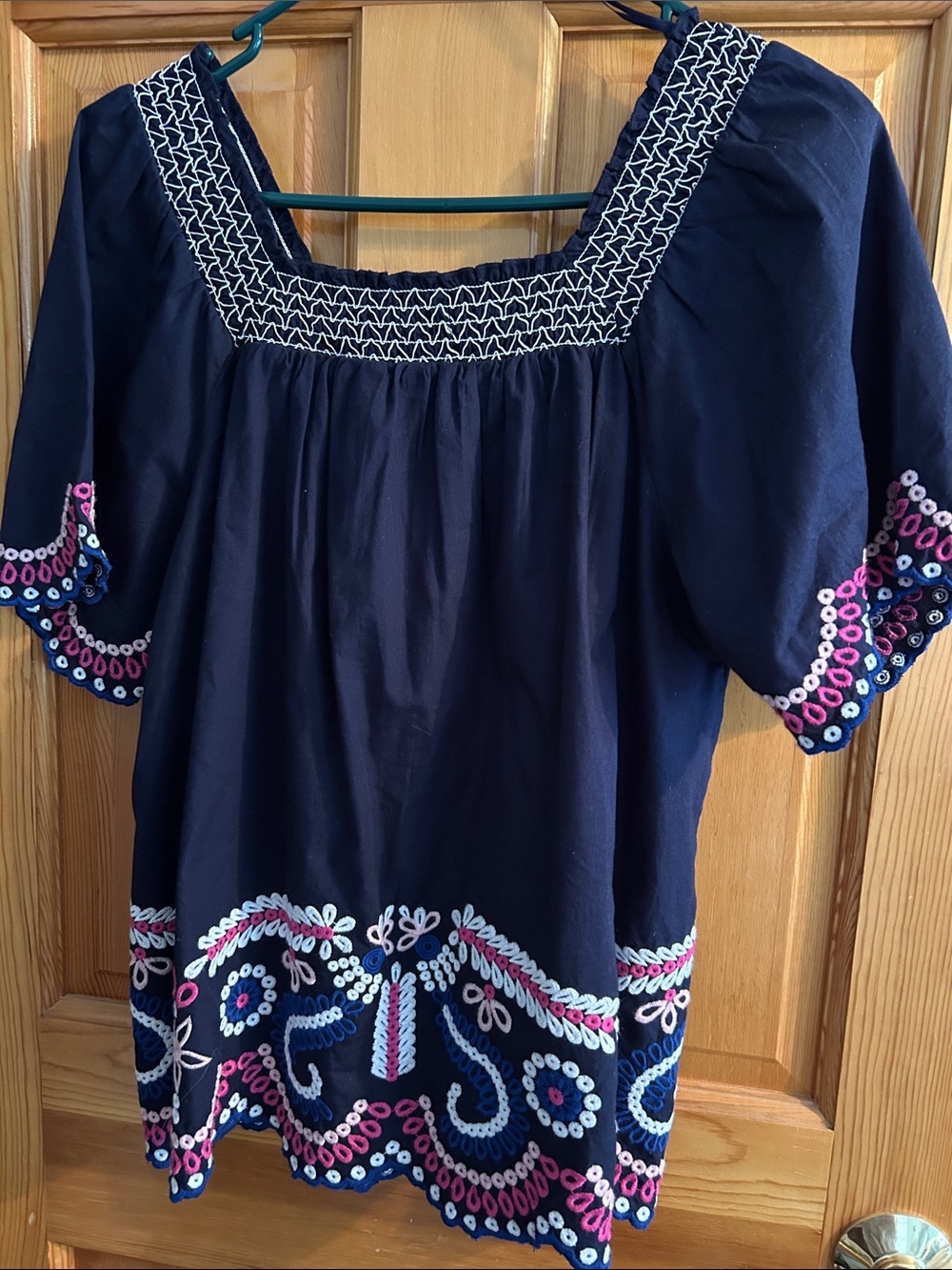 crown & ivy Navy Embroidered Square-Neck Tunic Top